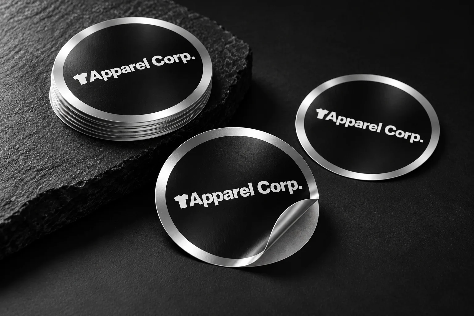 Samolepky Černé samolepky Apparel Corp. se stříbrným okrajem
